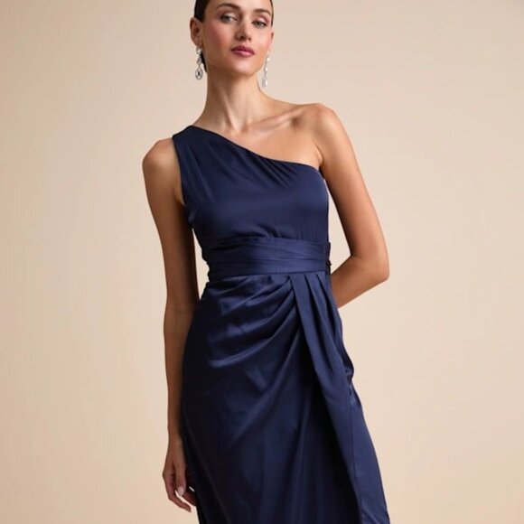 Lulus Dresses & Skirts - LULUS Navy blue cocktail Rhema Navy Satin Midi Dress sz XL Sleeveless NEW